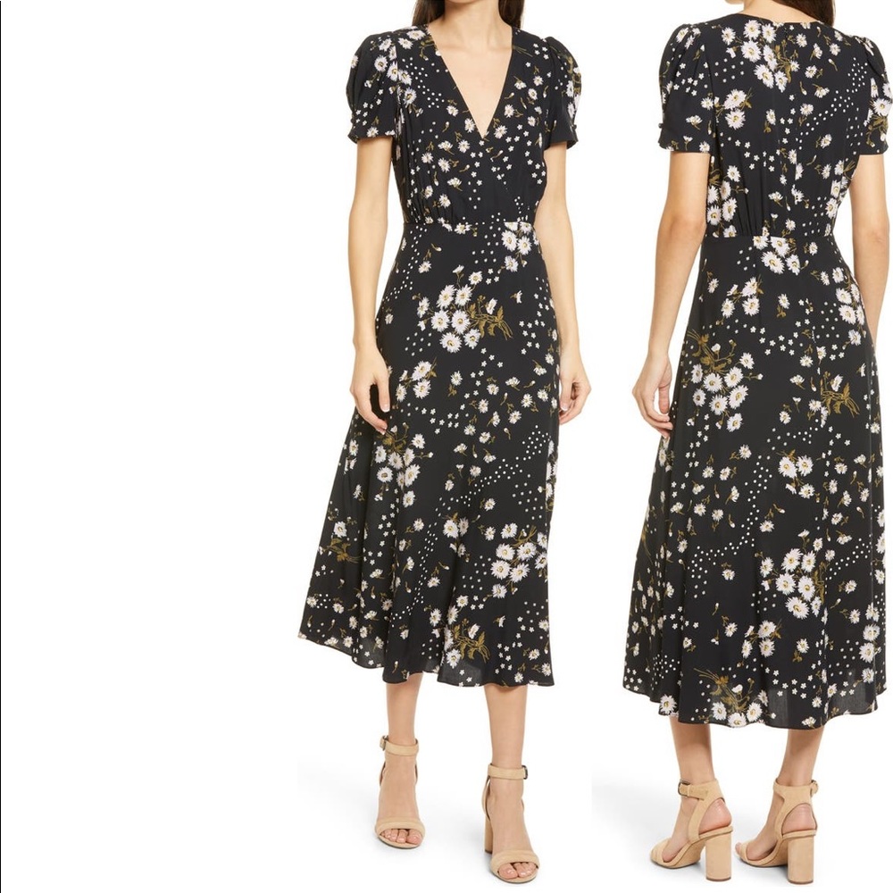 Madewell Puff Sleeve Wrap Front Midi Dress, Sz 14